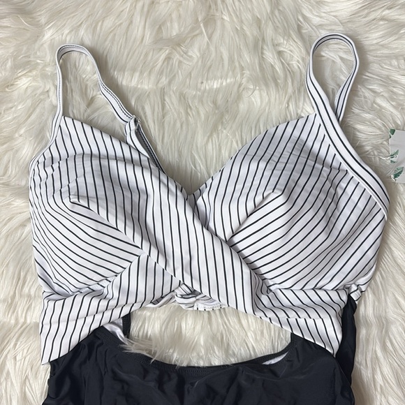 NWT Eomenie One Piece Black And White Tummy Control Wrap Tie Back Size L - Picture 3 of 12